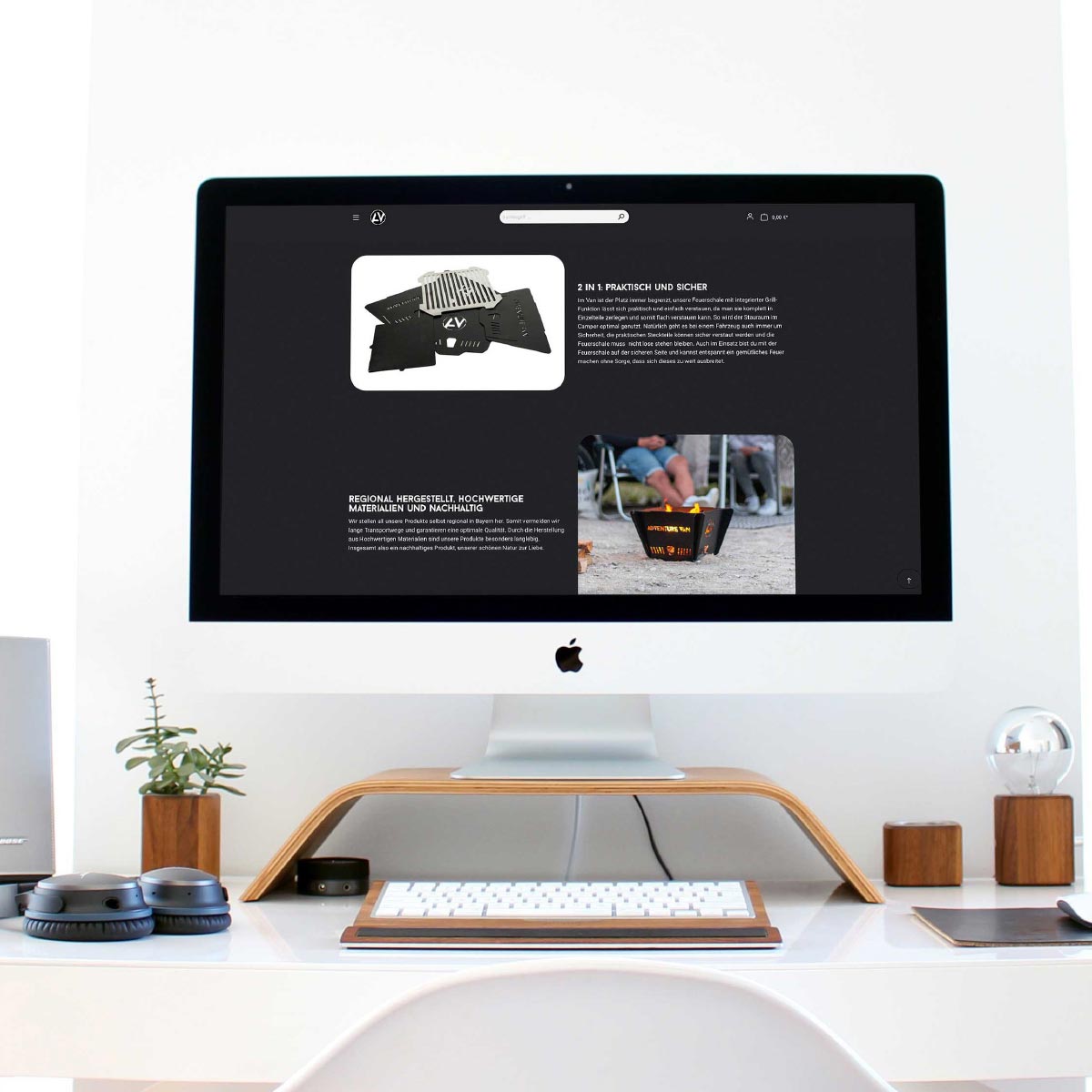 Mockup des Onlineshops von Adventure Van auf dem iMac