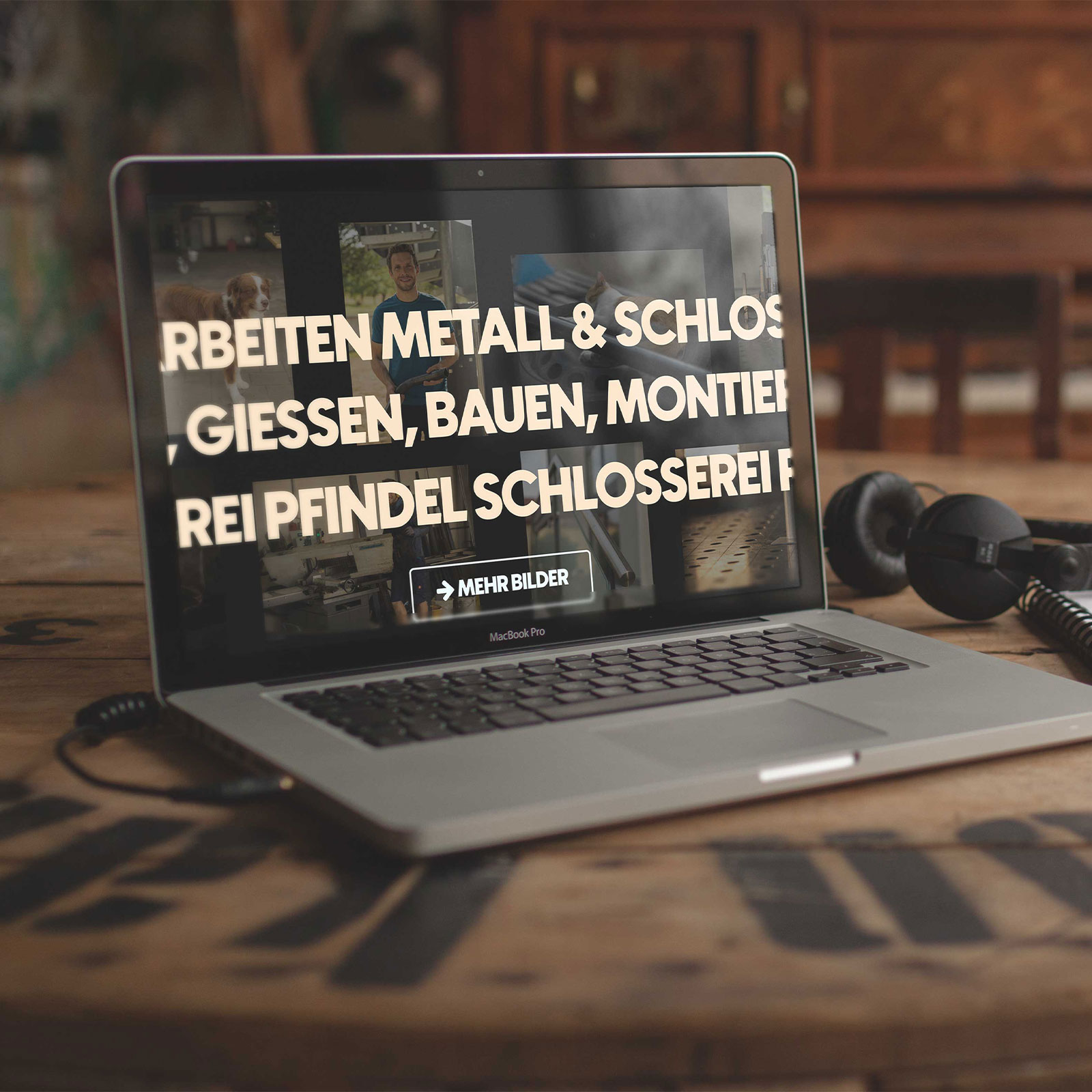 Unsere neue Website für "Schlosserei Pfindel" (Laptopansicht).