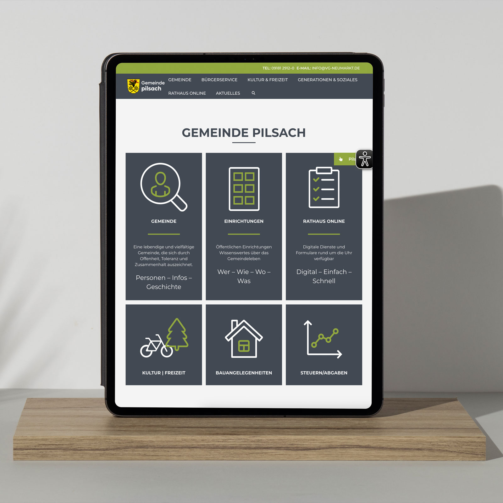 Die Website der Gemeinde Pilsach auf einem Tablet.